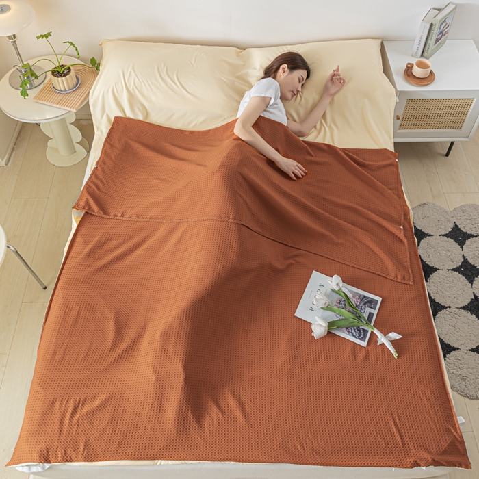 91家纺网 家纺一手货源 找家纺 慕澄家纺 2024新款华夫格便携睡袋 华夫格-焦糖