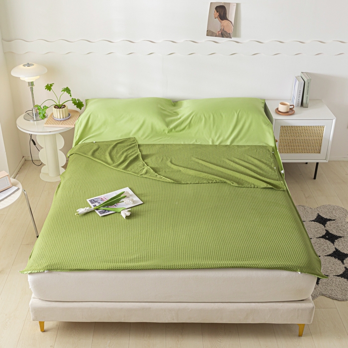 91家纺网 家纺一手货源 找家纺 慕澄家纺 2024新款华夫格便携睡袋 华夫格-墨绿