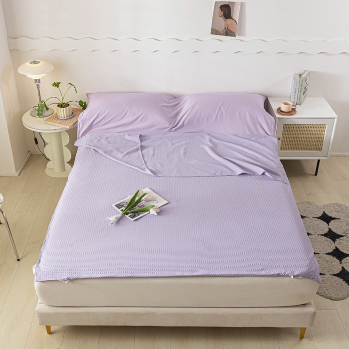 91家纺网 家纺一手货源 找家纺 慕澄家纺 2024新款华夫格便携睡袋 华夫格-浅紫