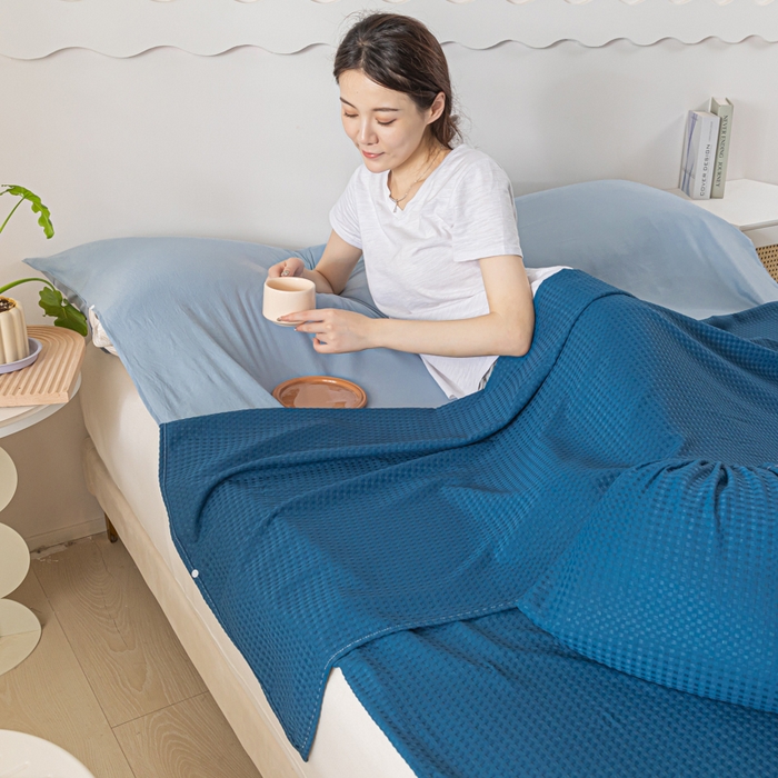 91家纺网 家纺一手货源 找家纺 慕澄家纺 2024新款华夫格便携睡袋 华夫格-深蓝