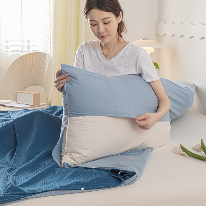 91家纺网 家纺一手货源 找家纺 慕澄家纺 2024新款华夫格便携睡袋 华夫格-深蓝