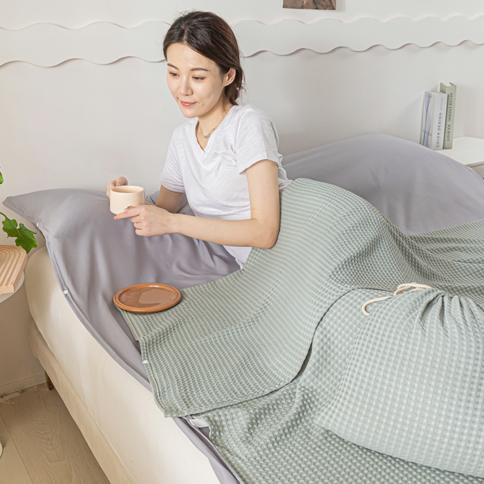 91家纺网 家纺一手货源 找家纺 慕澄家纺 2024新款华夫格便携睡袋 华夫格-浅灰