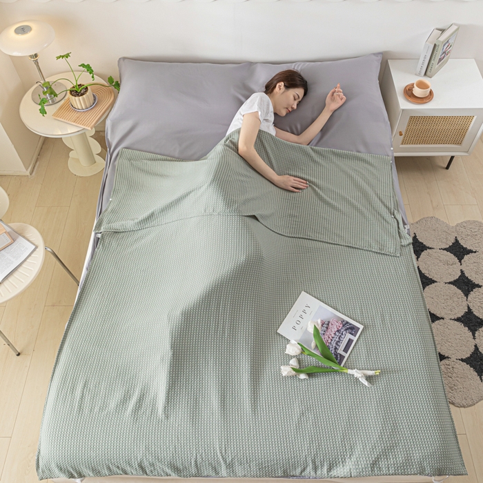 91家纺网 家纺一手货源 找家纺 慕澄家纺 2024新款华夫格便携睡袋 华夫格-浅灰