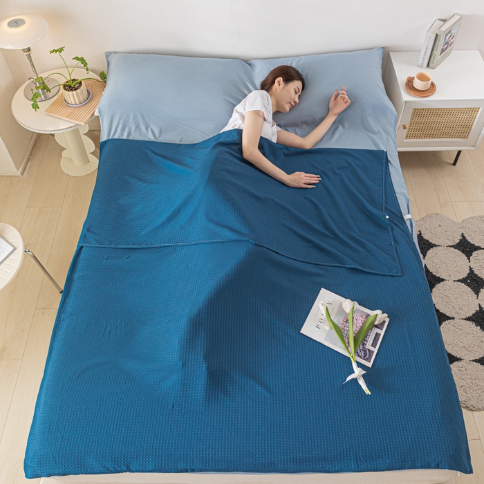 91家纺网 家纺一手货源 找家纺 慕澄家纺 2024新款华夫格便携睡袋 华夫格-深蓝