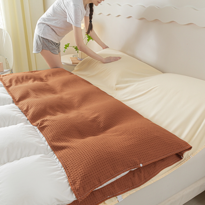 91家纺网 家纺一手货源 找家纺 慕澄家纺 2024新款华夫格便携睡袋 华夫格-焦糖