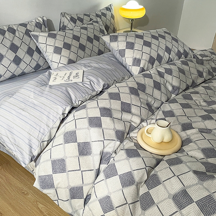 91家纺网 家纺一手货源 找家纺 小懒猪 2024春夏新款北欧风13372全棉四件套 格韵时尚