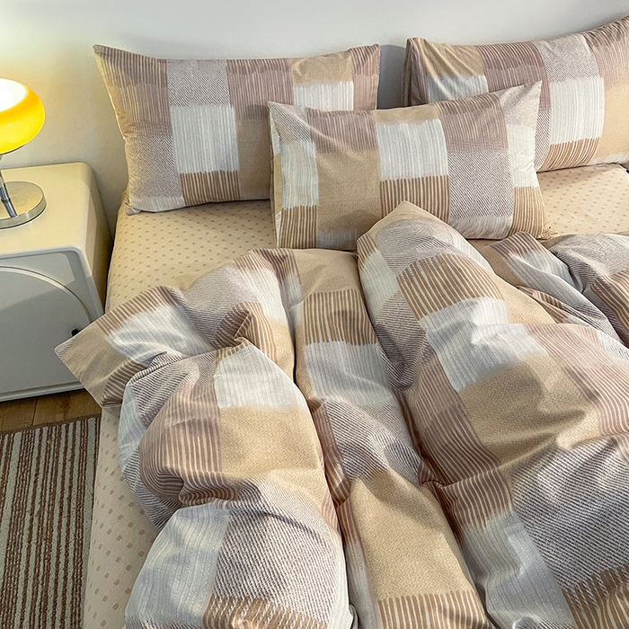 91家纺网 家纺一手货源 找家纺 小懒猪 2024春夏新款北欧风13372全棉四件套 异域风情-咖