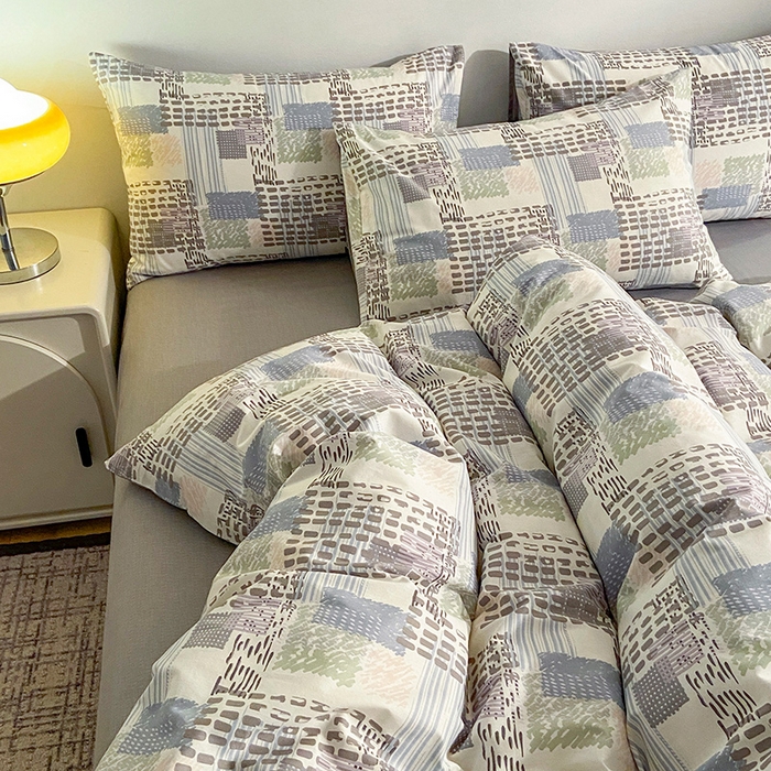 91家纺网 家纺一手货源 找家纺 小懒猪 2024春夏新款北欧风13372全棉四件套 艾米尔