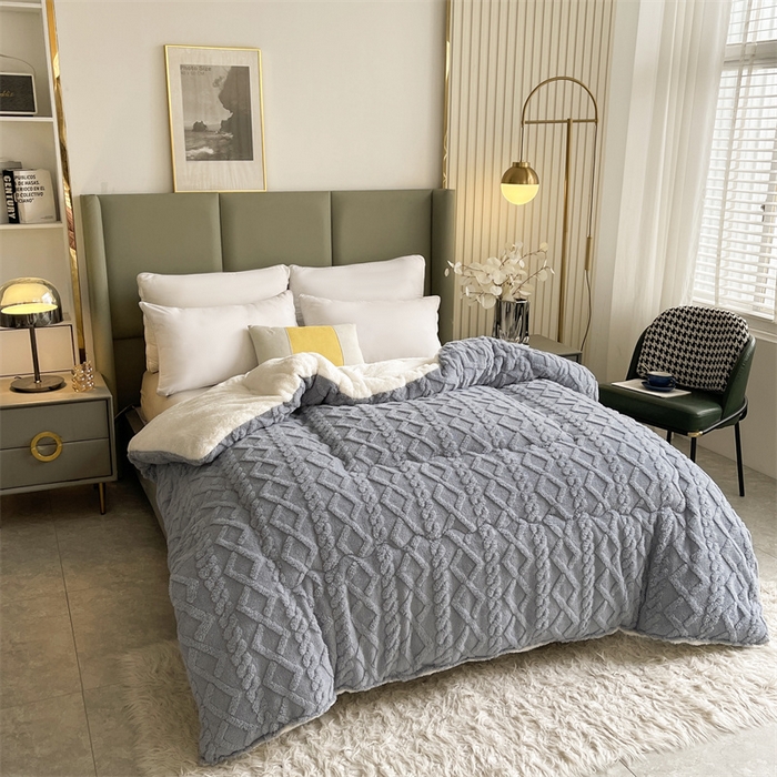 91家纺网 家纺一手货源 找家纺 永耀家纺 2024新款加厚塔芙绒冬被牛奶绒羊羔绒被子北极绒被芯 典雅灰