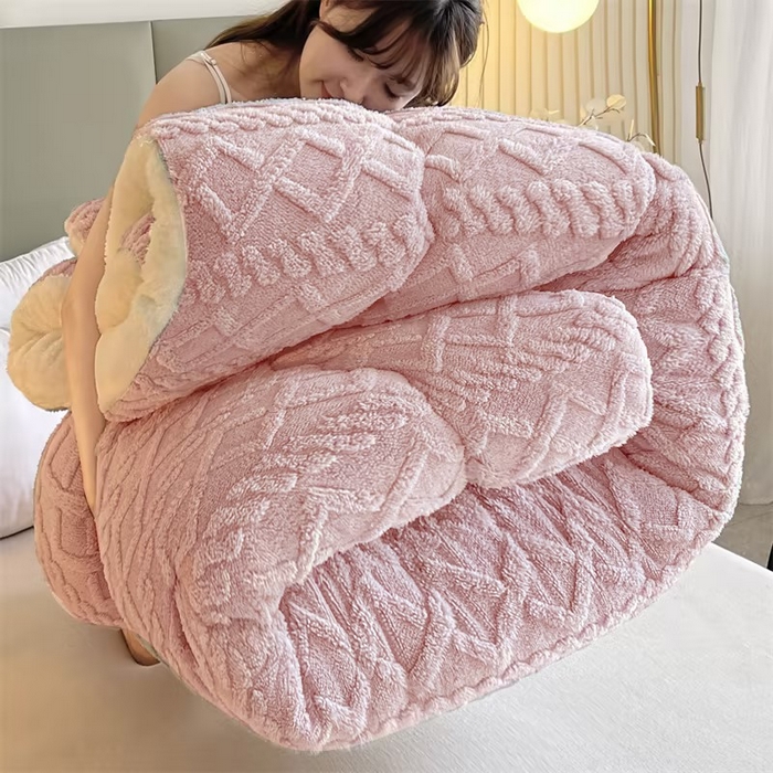91家纺网 家纺一手货源 找家纺 永耀家纺 2024新款加厚塔芙绒冬被牛奶绒羊羔绒被子北极绒被芯 粉色