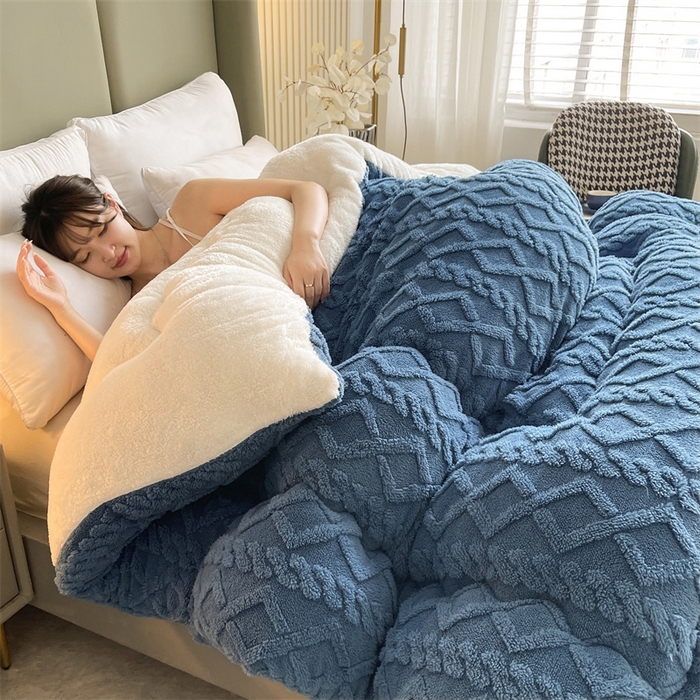 91家纺网 家纺一手货源 找家纺 永耀家纺 2024新款加厚塔芙绒冬被牛奶绒羊羔绒被子北极绒被芯 宝石蓝