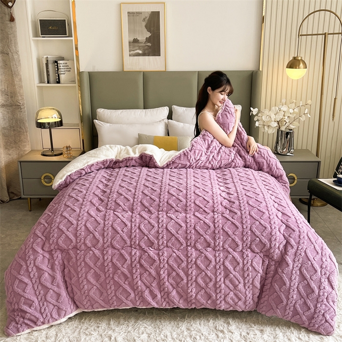 91家纺网 家纺一手货源 找家纺 永耀家纺 2024新款加厚塔芙绒冬被牛奶绒羊羔绒被子北极绒被芯 香芋紫