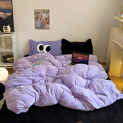 91家纺网 家纺一手货源 找家纺 （总）桃喜 2024新款牛奶绒纯色混搭系列四件套