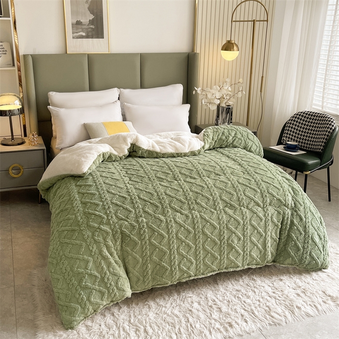 91家纺网 家纺一手货源 找家纺 永耀家纺 2024新款加厚塔芙绒冬被牛奶绒羊羔绒被子北极绒被芯 果绿