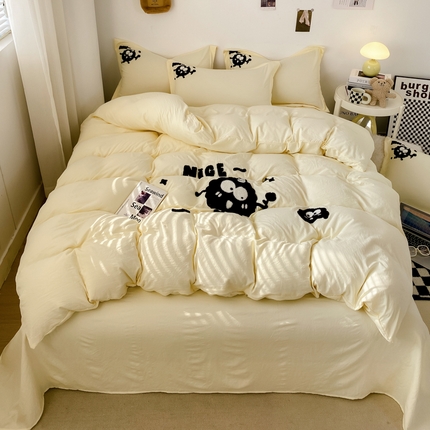 91家纺网 家纺一手货源 找家纺 芷凡家纺 2024新款云朵棉毛巾绣四件套-小怪兽 小怪兽-浅鹅黄