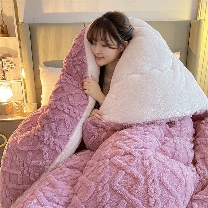 91家纺网 家纺一手货源 找家纺 永耀家纺 2024新款加厚塔芙绒冬被牛奶绒羊羔绒被子北极绒被芯 香芋紫