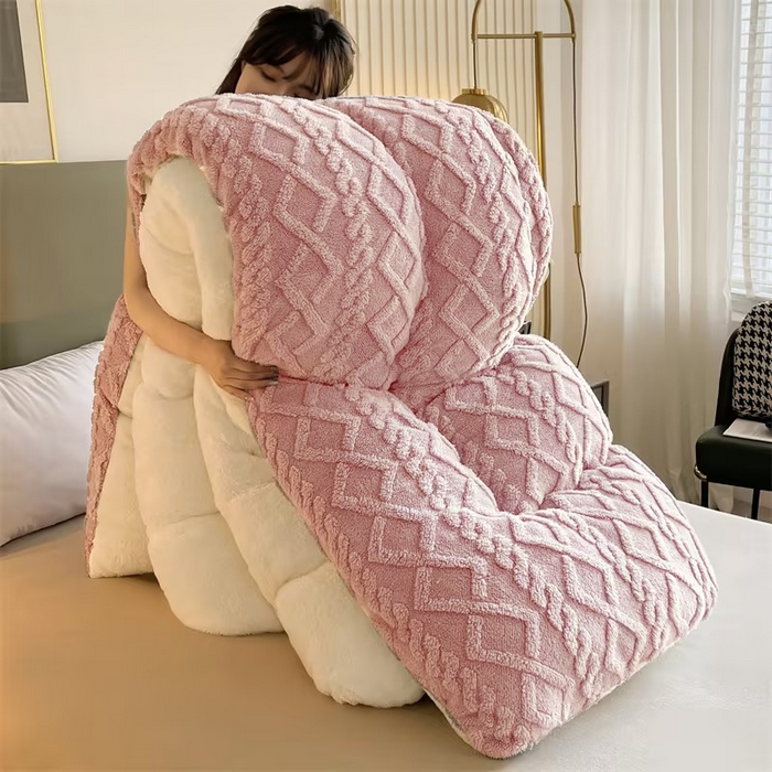 91家纺网 家纺一手货源 找家纺 永耀家纺 2024新款加厚塔芙绒冬被牛奶绒羊羔绒被子北极绒被芯 粉色