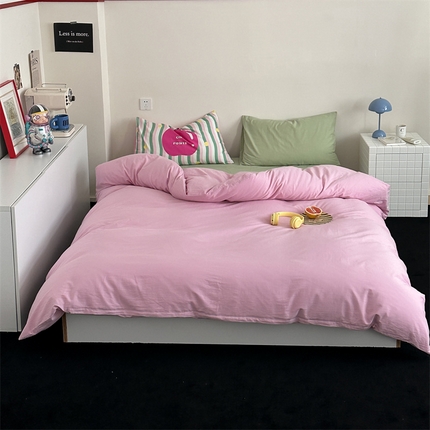 91家纺网 家纺一手货源 找家纺 （总）桃喜 2024新款水洗棉纯色混搭四件套系列