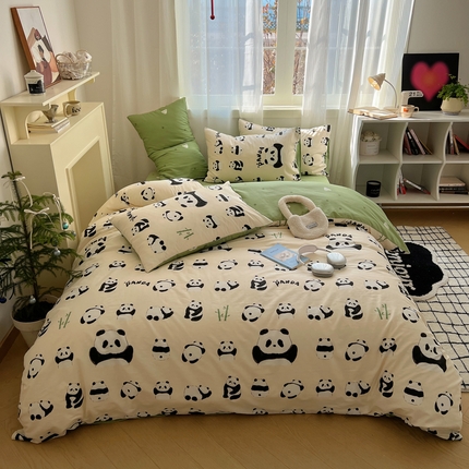 91家纺网 家纺一手货源 找家纺 桃喜 2024新款全棉卡通系列四件套 竹子熊