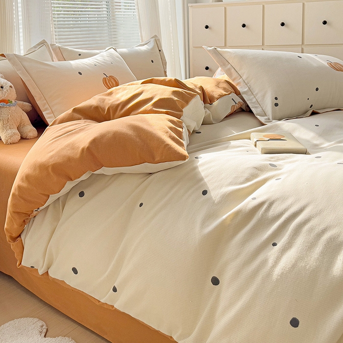 91家纺网 家纺一手货源 找家纺 暖芯优选 2025新款小清新印花全棉磨毛四件套 南瓜屋