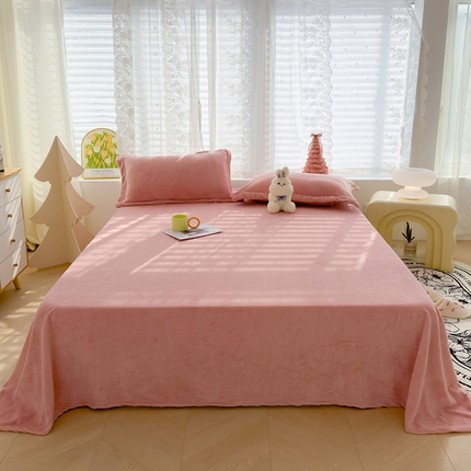 91家纺网 家纺一手货源 找家纺 蓝冰家纺 2024新款牛奶绒床单 粉色