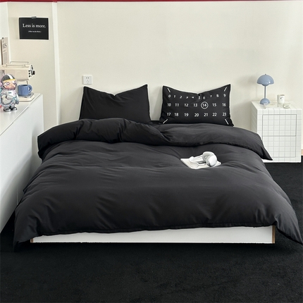 桃喜 2024新款水洗棉纯色混搭四件套系列 纯黑数字-棉