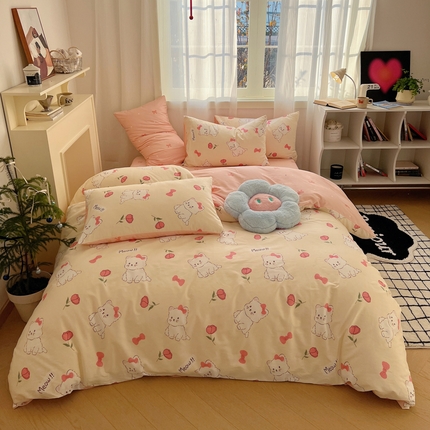 91家纺网 家纺一手货源 找家纺 桃喜 2024新款全棉卡通系列四件套 小猫可可