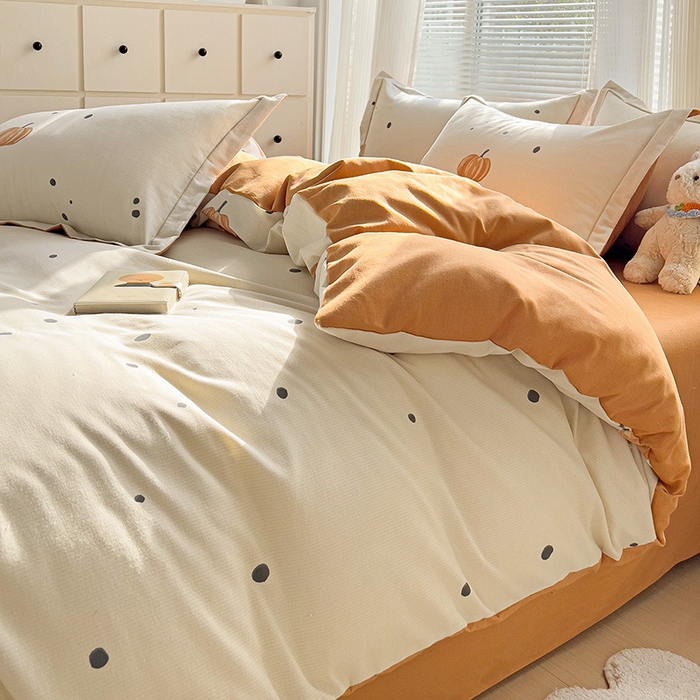 91家纺网 家纺一手货源 找家纺 暖芯优选 2025新款小清新印花全棉磨毛四件套 南瓜屋