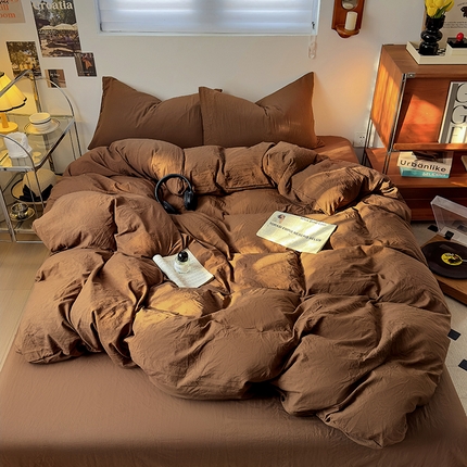 91家纺网 家纺一手货源 找家纺 总阿曼达2024新款ins博主风亲肤软软糯糯水洗m舒适柔软大地色系美拉德系列四件套