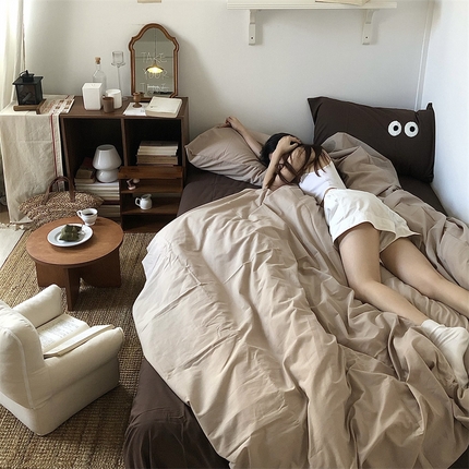 91家纺网 家纺一手货源 找家纺 （总）蜜宿 2024新款美拉德大眼睛全棉水洗棉四件套