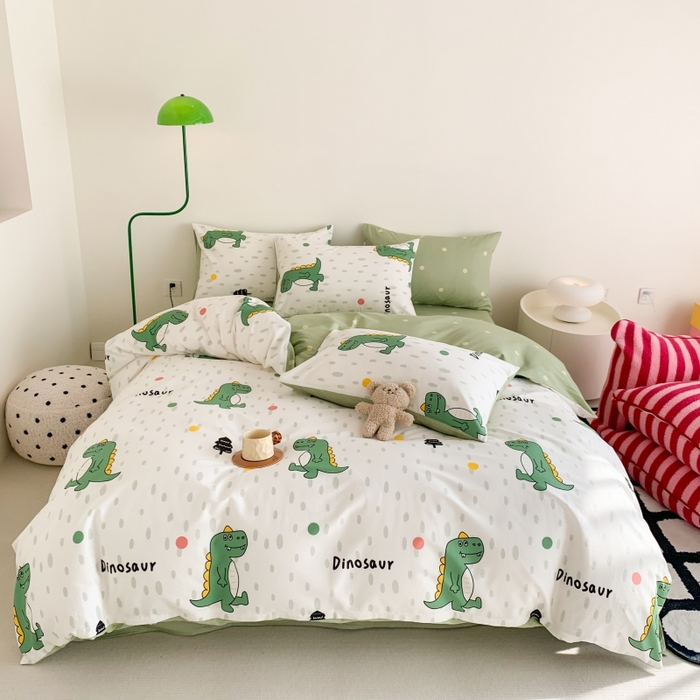 91家纺网 家纺一手货源 找家纺 澳萝拉 2024新款全棉印花亲肤舒适四件套 开心恐龙