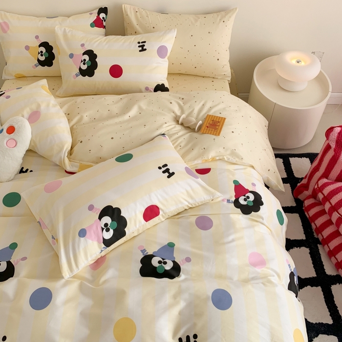 91家纺网 家纺一手货源 找家纺 澳萝拉 2024新款全棉印花亲肤舒适四件套 黑眼豆豆