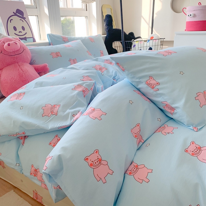 91家纺网 家纺一手货源 找家纺 澳萝拉 2024新款全棉印花亲肤舒适四件套 萌小猪