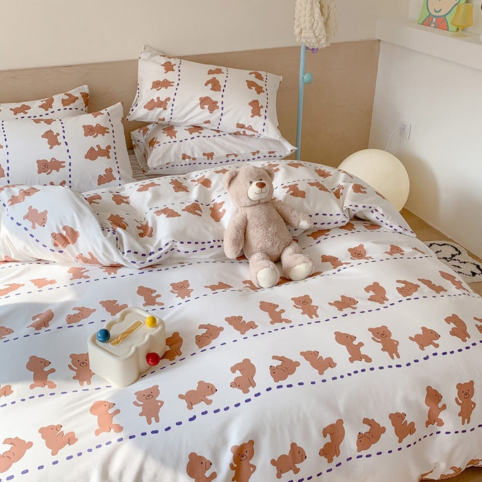 91家纺网 家纺一手货源 找家纺 澳萝拉 2024新款全棉印花亲肤舒适四件套 运动熊