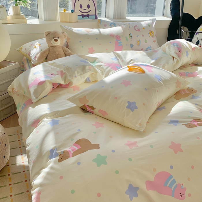 91家纺网 家纺一手货源 找家纺 澳萝拉 2024新款全棉印花亲肤舒适四件套 趴趴熊