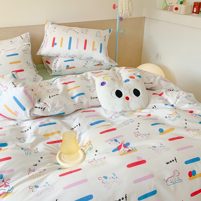 91家纺网 家纺一手货源 找家纺 澳萝拉 2024新款全棉印花亲肤舒适四件套 彩条狗狗