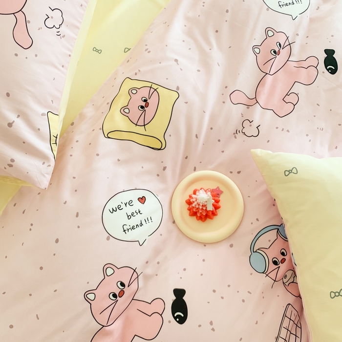 91家纺网 家纺一手货源 找家纺 澳萝拉 2024新款全棉印花亲肤舒适四件套 波点猫