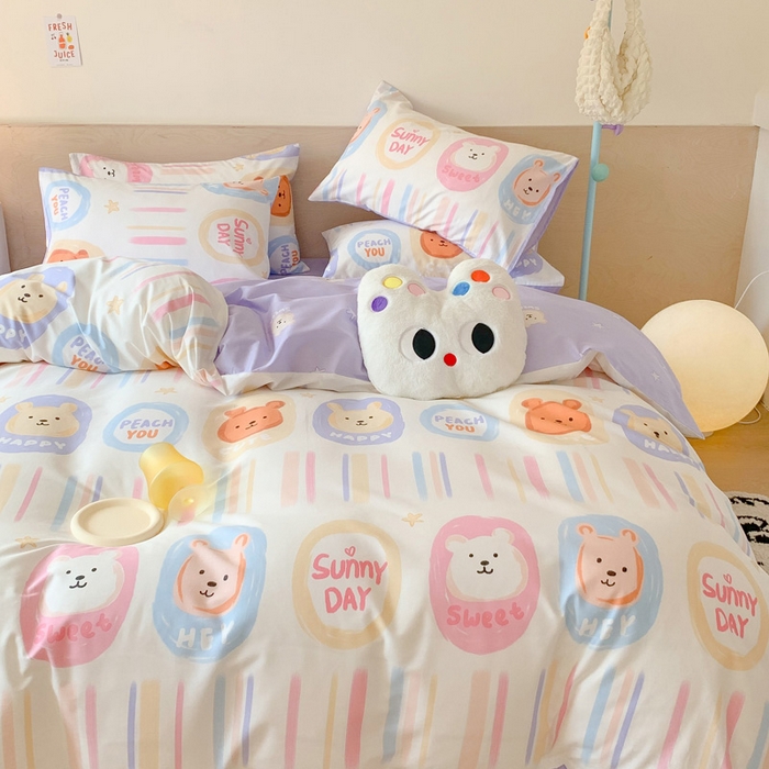 91家纺网 家纺一手货源 找家纺 澳萝拉 2024新款全棉印花亲肤舒适四件套 彩条熊