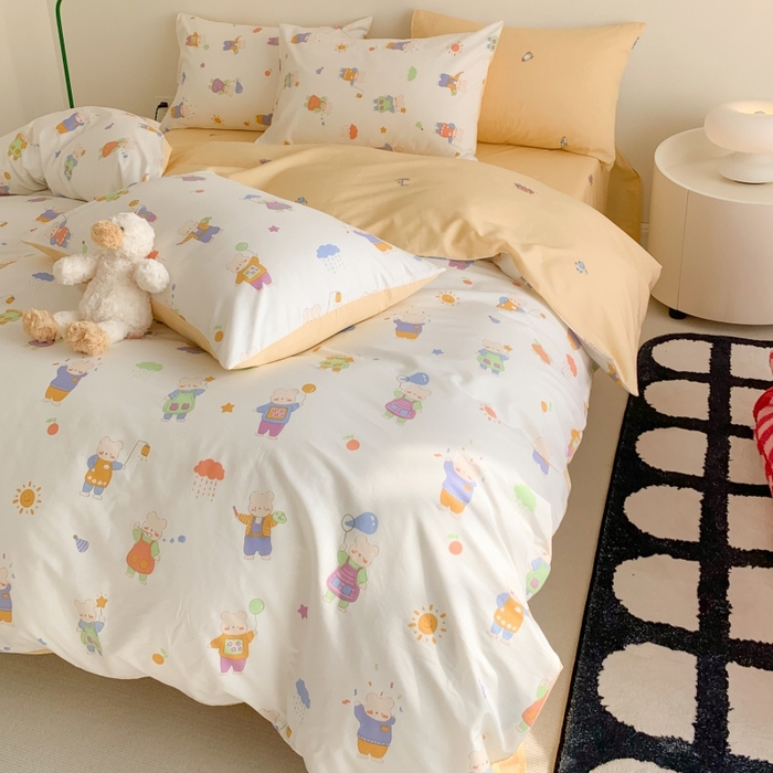 91家纺网 家纺一手货源 找家纺 澳萝拉 2024新款全棉印花亲肤舒适四件套 卡夫卡的熊