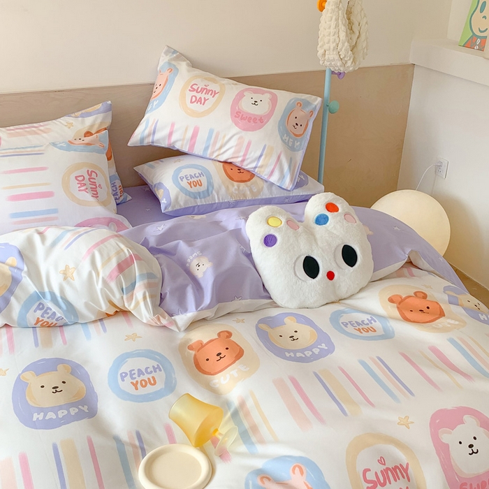 91家纺网 家纺一手货源 找家纺 澳萝拉 2024新款全棉印花亲肤舒适四件套 彩条熊