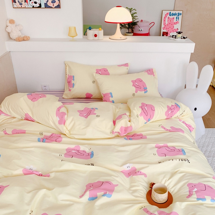 91家纺网 家纺一手货源 找家纺 澳萝拉 2024新款全棉印花亲肤舒适四件套 奶油小象