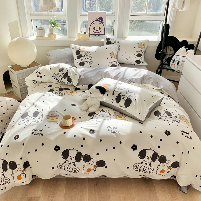 91家纺网 家纺一手货源 找家纺 澳萝拉 2024新款全棉印花亲肤舒适四件套 奶油狗