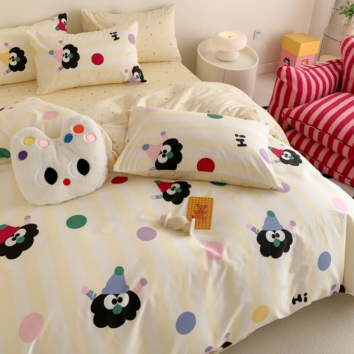 91家纺网 家纺一手货源 找家纺 澳萝拉 2024新款全棉印花亲肤舒适四件套 黑眼豆豆