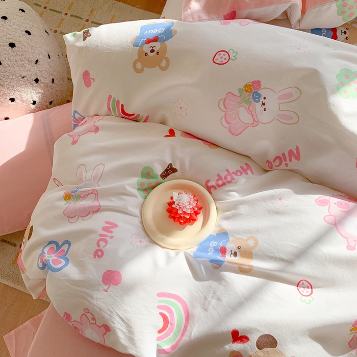 91家纺网 家纺一手货源 找家纺 澳萝拉 2024新款全棉印花亲肤舒适四件套 恋爱小熊