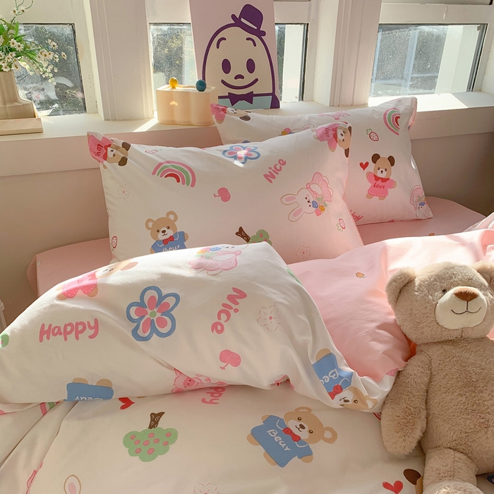 91家纺网 家纺一手货源 找家纺 澳萝拉 2024新款全棉印花亲肤舒适四件套 恋爱小熊