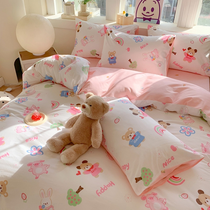 91家纺网 家纺一手货源 找家纺 澳萝拉 2024新款全棉印花亲肤舒适四件套 恋爱小熊