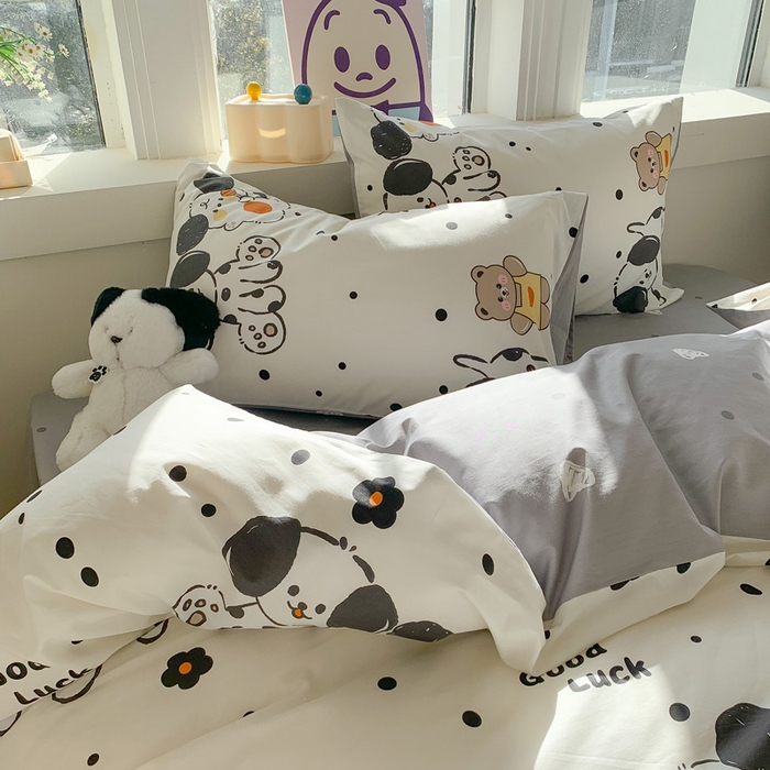 91家纺网 家纺一手货源 找家纺 澳萝拉 2024新款全棉印花亲肤舒适四件套 奶油狗