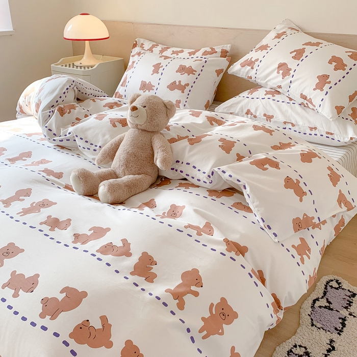 91家纺网 家纺一手货源 找家纺 澳萝拉 2024新款全棉印花亲肤舒适四件套 运动熊