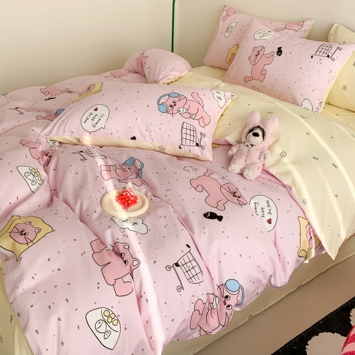 91家纺网 家纺一手货源 找家纺 澳萝拉 2024新款全棉印花亲肤舒适四件套 波点猫