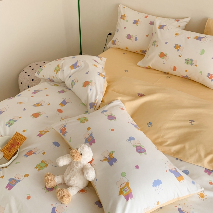 91家纺网 家纺一手货源 找家纺 澳萝拉 2024新款全棉印花亲肤舒适四件套 卡夫卡的熊